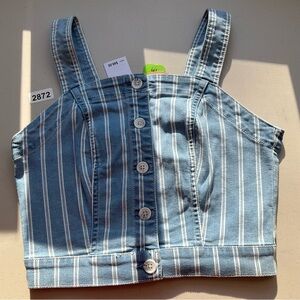 OAT New York Woven Tops Small Blue Stripes Cropped New